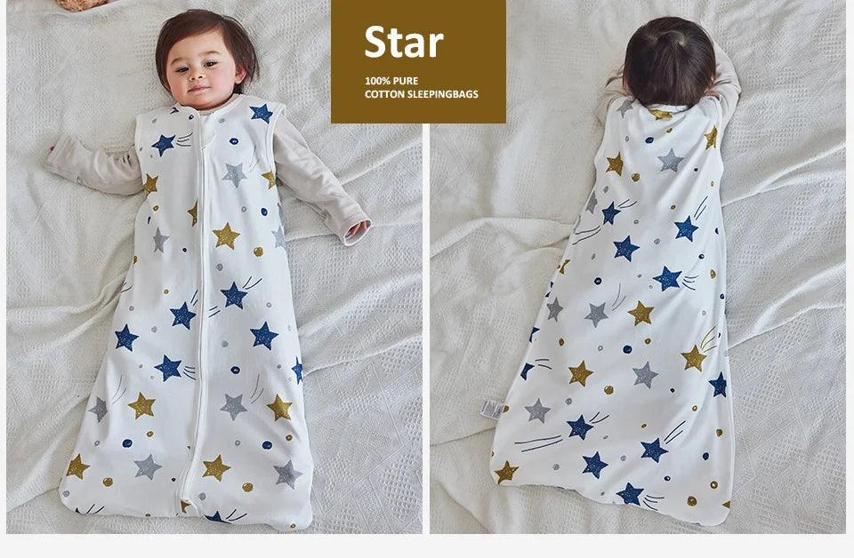 Baby Sleeping Bag Summer Thin Baby Sleepsack Kids Sleepwear Anti-Kick Blanket 3-18Months Stars Sky Cartoon Print 100% Cotton