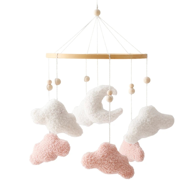 Wooden Crib Mobile Baby Bed Bell Rattle Toy Soft Felt Cartoon Bear Mobile bracket Newborn Music Box Bed Bell Hanging Bracket Toy