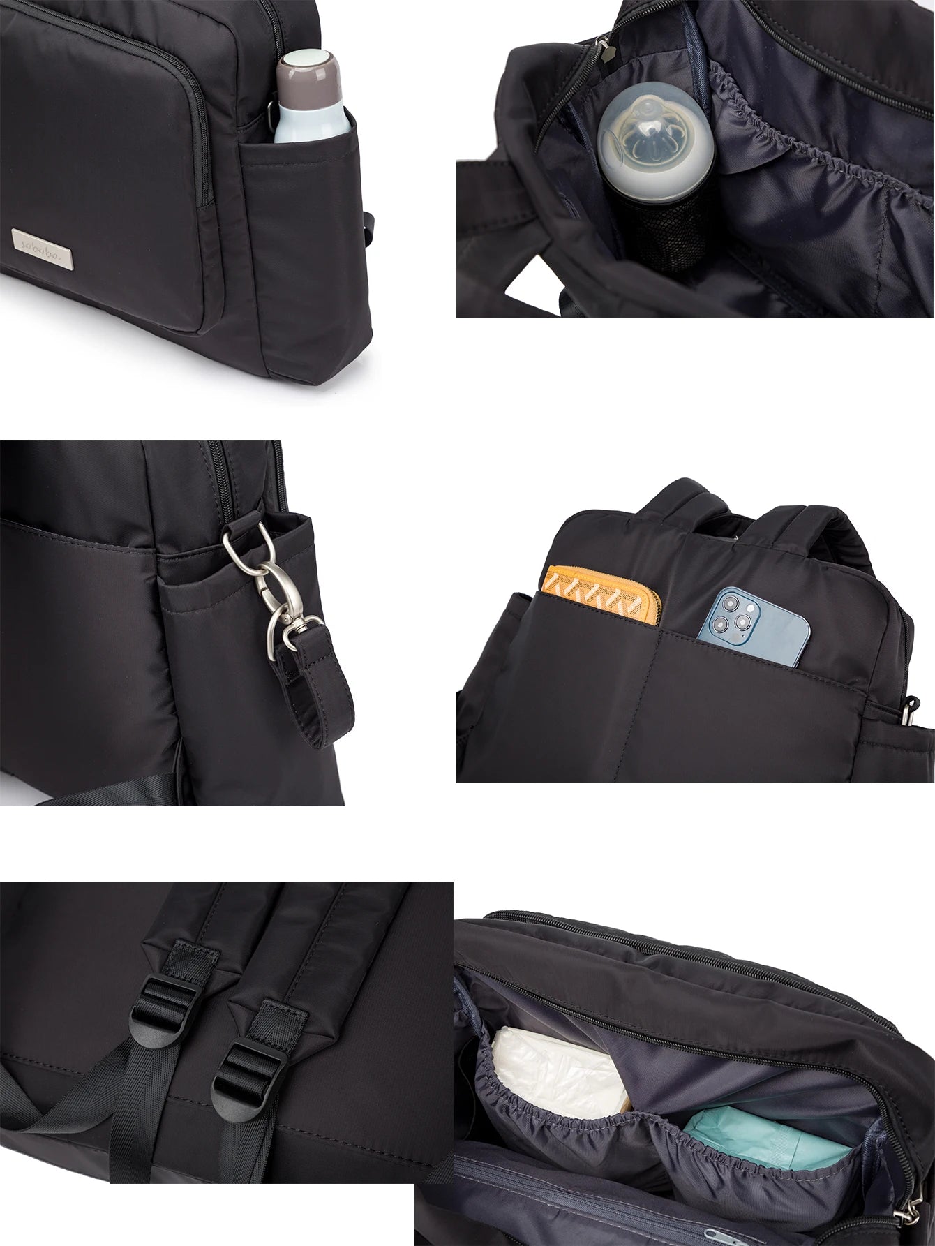 Soboba 2023 New Diaper Bags for Mother Waterproof Large Capacity Solid Polyester Diaper Backpacks Travel Bag for Newborn Baby