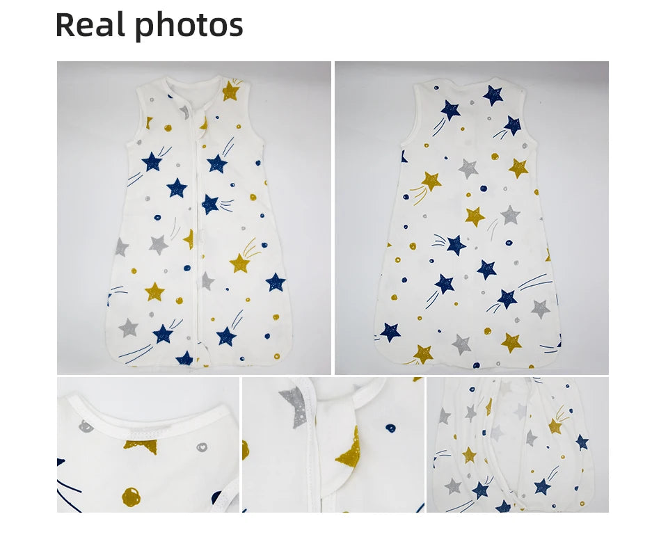 Baby Sleeping Bag Summer Thin Baby Sleepsack Kids Sleepwear Anti-Kick Blanket 3-18Months Stars Sky Cartoon Print 100% Cotton
