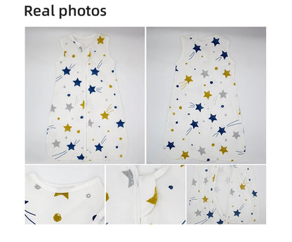 Baby Sleeping Bag Summer Thin Baby Sleepsack Kids Sleepwear Anti-Kick Blanket 3-18Months Stars Sky Cartoon Print 100% Cotton