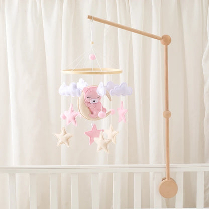 Wooden Crib Mobile Baby Bed Bell Rattle Toy Soft Felt Cartoon Bear Mobile bracket Newborn Music Box Bed Bell Hanging Bracket Toy