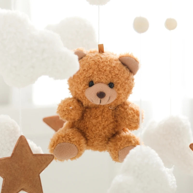 Wooden Crib Mobile Baby Bed Bell Rattle Toy Soft Felt Cartoon Bear Mobile bracket Newborn Music Box Bed Bell Hanging Bracket Toy