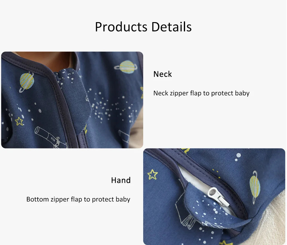 Baby Sleeping Bag Summer Thin Baby Sleepsack Kids Sleepwear Anti-Kick Blanket 3-18Months Stars Sky Cartoon Print 100% Cotton