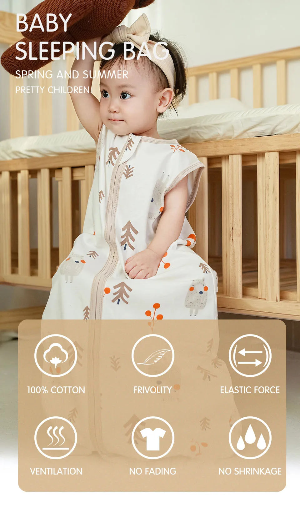 Baby Sleeping Bag Summer Thin Baby Sleepsack Kids Sleepwear Anti-Kick Blanket 3-18Months Stars Sky Cartoon Print 100% Cotton