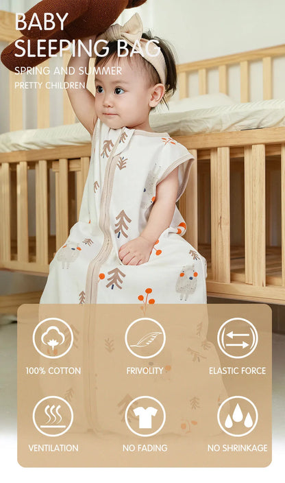 Baby Sleeping Bag Summer Thin Baby Sleepsack Kids Sleepwear Anti-Kick Blanket 3-18Months Stars Sky Cartoon Print 100% Cotton
